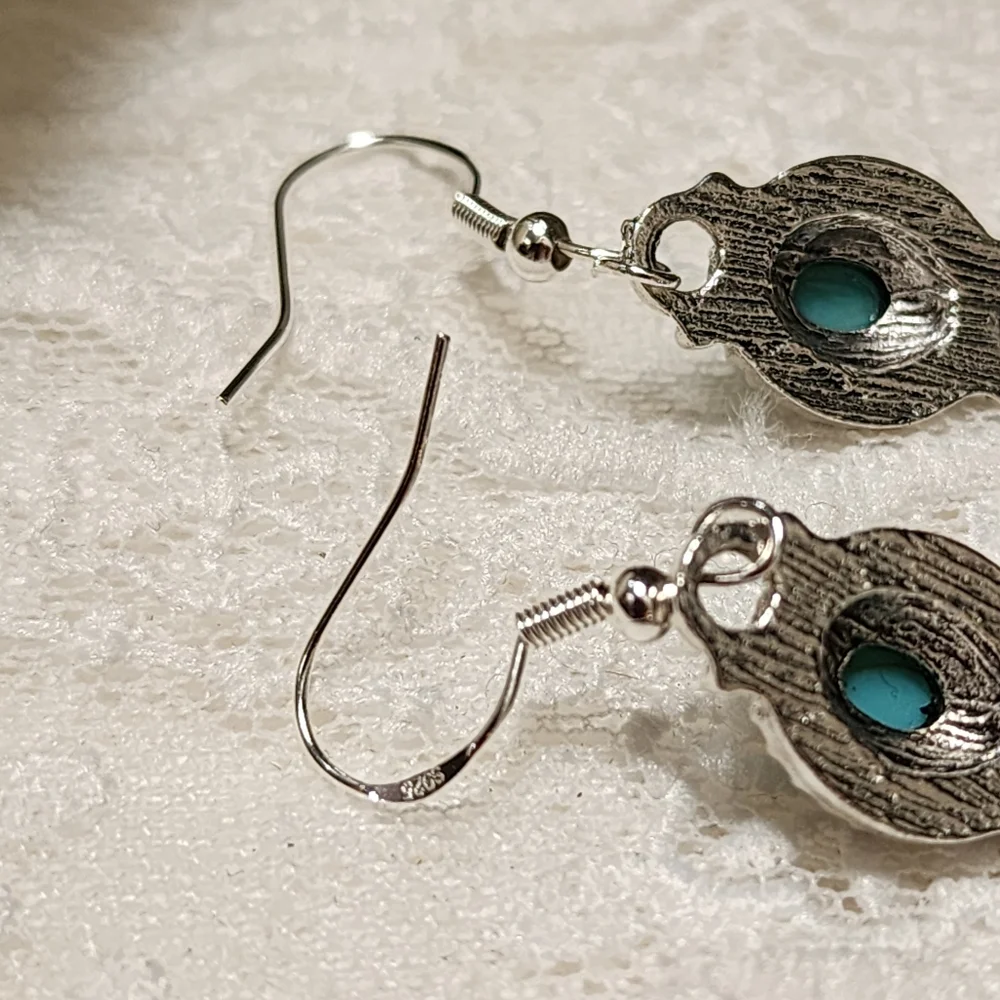 Reworked Hand Crafted Faux Silver and Faux Turquoise Jewelry Set